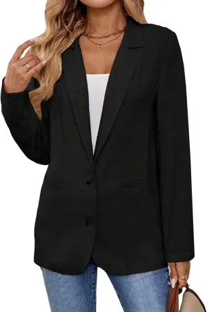 2025 Linen Blazers for Women Business Casual Long Sleeve Lapel Open Front Suit Jacket Work Blazer with Pockets