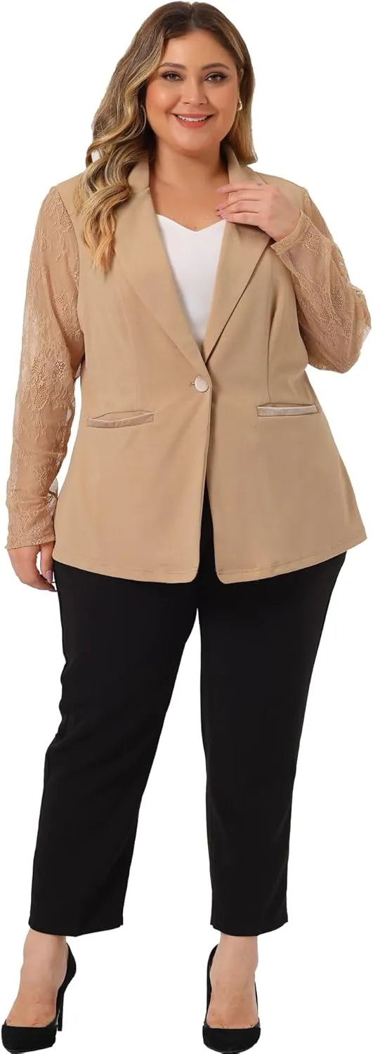 Agnes Orinda Plus Size Blazer for Women Work Jacket Notch Lapel Lace Front Blazers Jackets