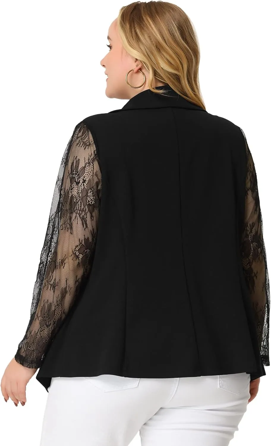 Agnes Orinda Plus Size Blazer for Women Work Jacket Notch Lapel Lace Front Blazers Jackets