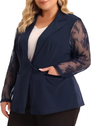 Agnes Orinda Plus Size Blazer for Women Work Jacket Notch Lapel Lace Front Blazers Jackets