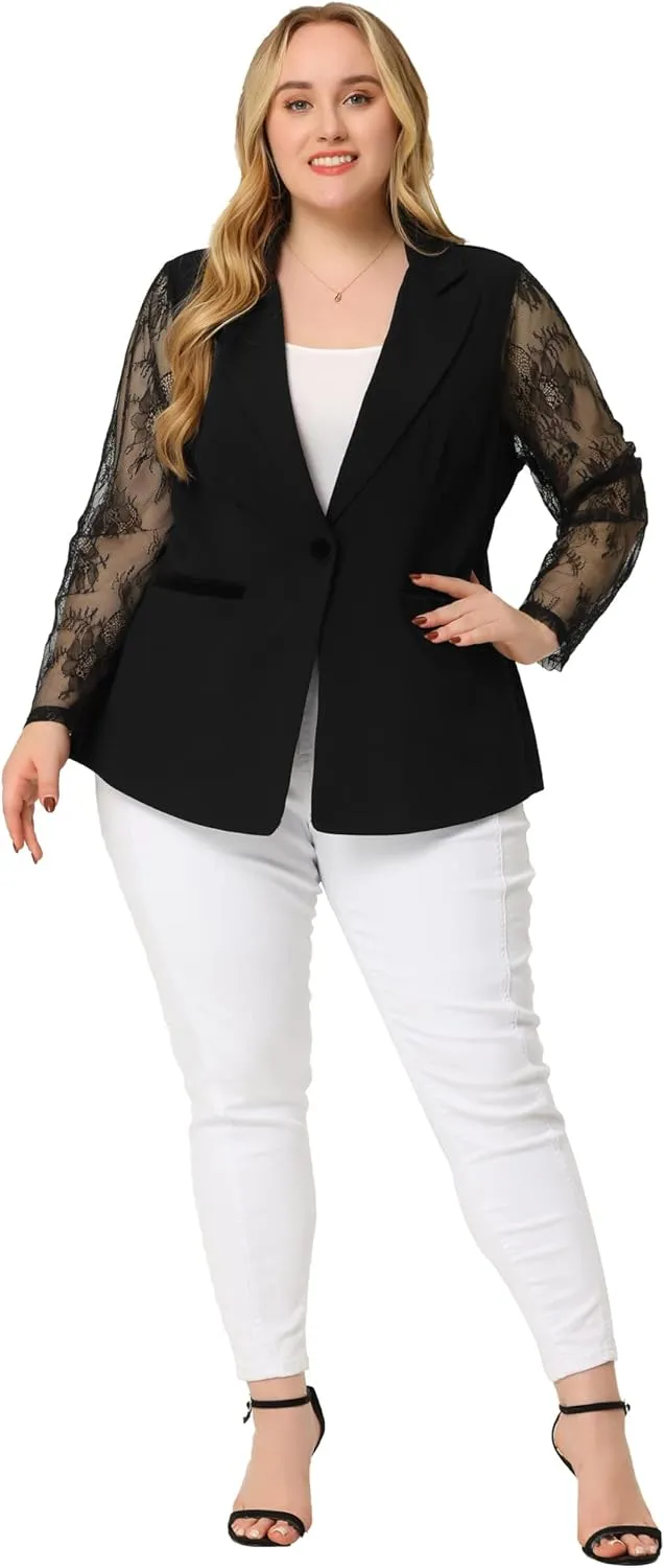 Agnes Orinda Plus Size Blazer for Women Work Jacket Notch Lapel Lace Front Blazers Jackets