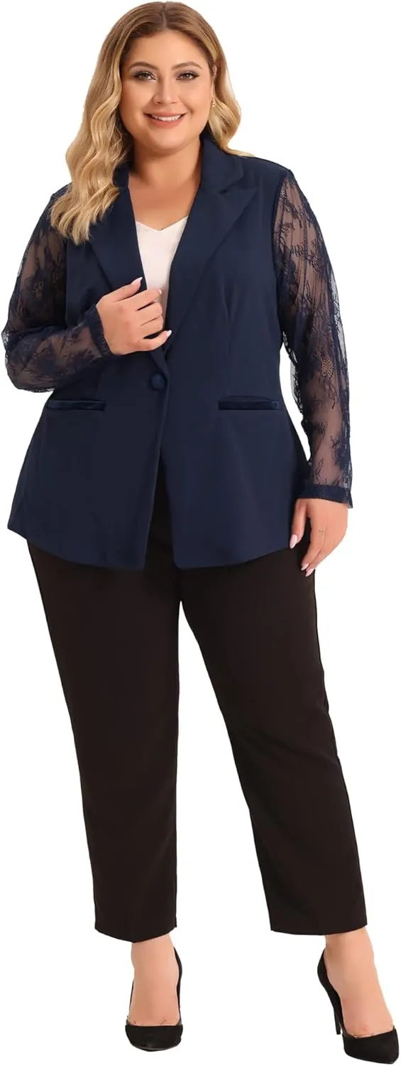 Agnes Orinda Plus Size Blazer for Women Work Jacket Notch Lapel Lace Front Blazers Jackets