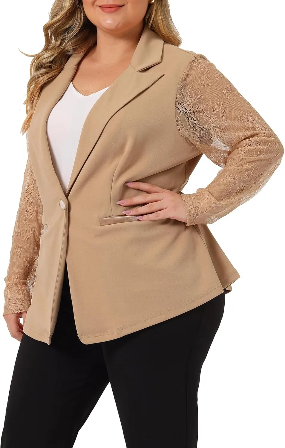 Agnes Orinda Plus Size Blazer for Women Work Jacket Notch Lapel Lace Front Blazers Jackets