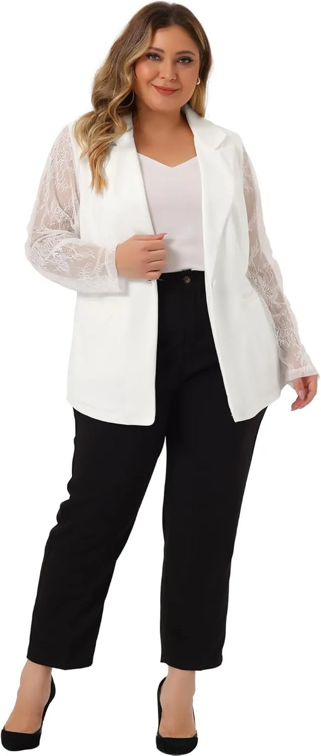 Agnes Orinda Plus Size Blazer for Women Work Jacket Notch Lapel Lace Front Blazers Jackets