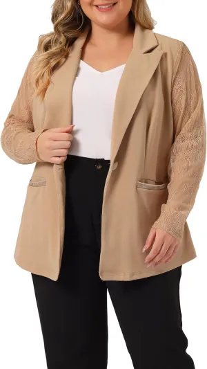 Agnes Orinda Plus Size Blazer for Women Work Jacket Notch Lapel Lace Front Blazers Jackets