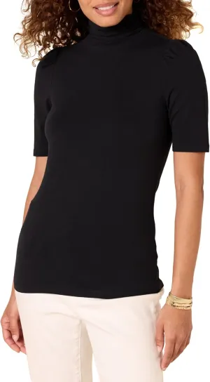 Amazon Essentials Women's Cotton Modal Draped Puff Sleeve Turtleneck