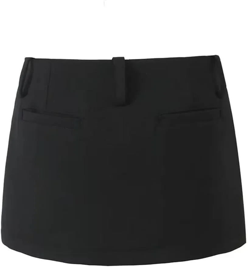 Black Mini Zip-Up Low Waist Slim Fit Pencil Skirt for Women