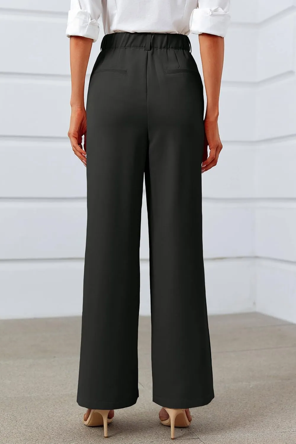 Cicy Bell Womens Side Split Dress Pants Elastic High Waisted Wide Leg Business Casual Trousers with Pockets