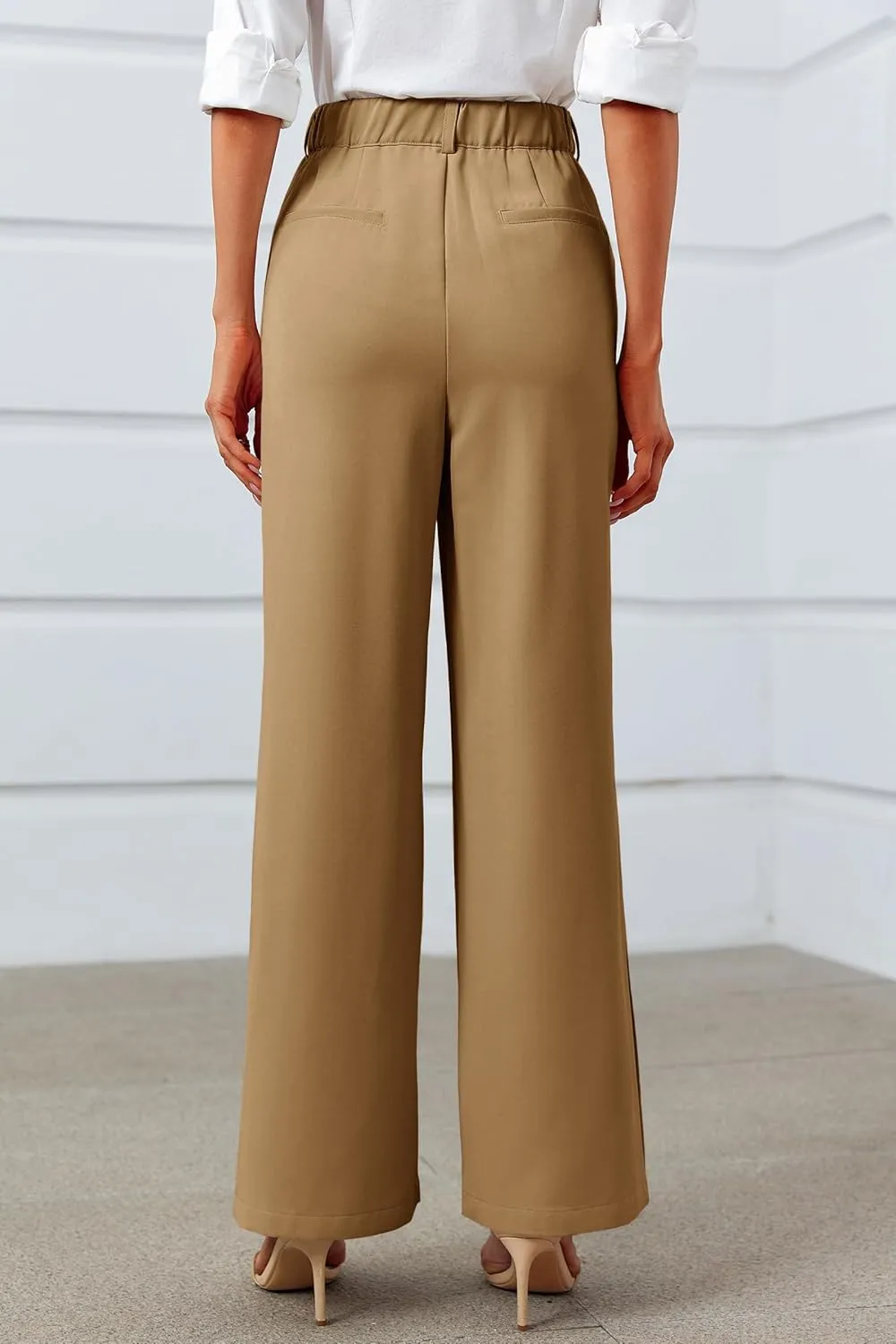 Cicy Bell Womens Side Split Dress Pants Elastic High Waisted Wide Leg Business Casual Trousers with Pockets