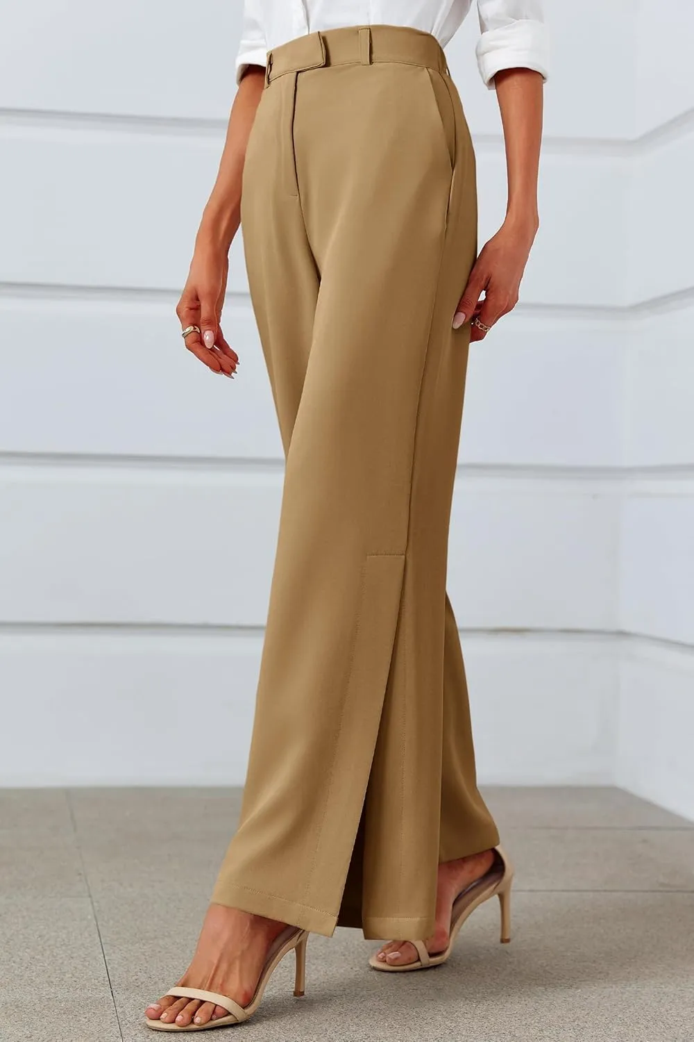 Cicy Bell Womens Side Split Dress Pants Elastic High Waisted Wide Leg Business Casual Trousers with Pockets