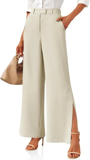 Cicy Bell Womens Side Split Dress Pants Elastic High Waisted Wide Leg Business Casual Trousers with Pockets