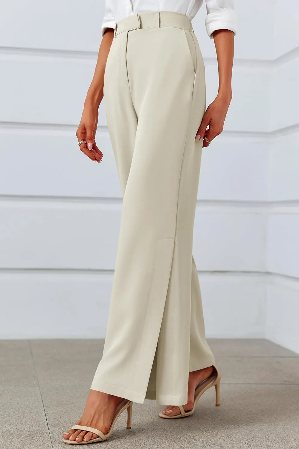 Cicy Bell Womens Side Split Dress Pants Elastic High Waisted Wide Leg Business Casual Trousers with Pockets