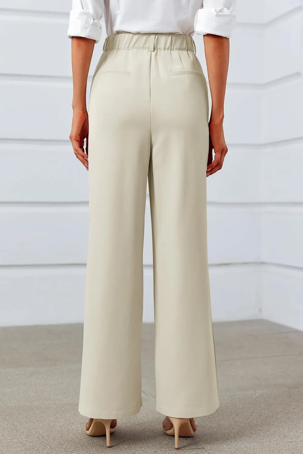 Cicy Bell Womens Side Split Dress Pants Elastic High Waisted Wide Leg Business Casual Trousers with Pockets