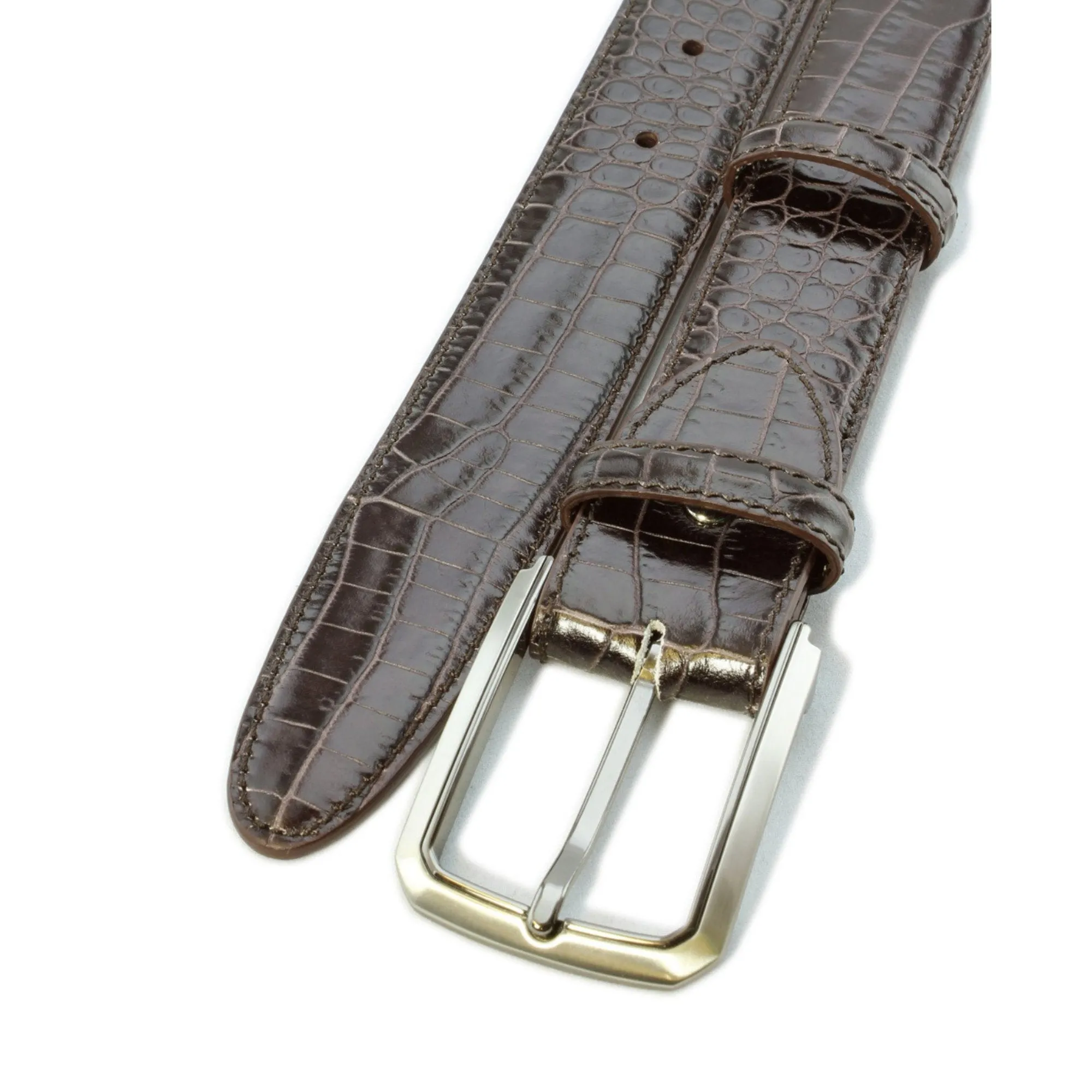 Dark brown mock crocodile belt