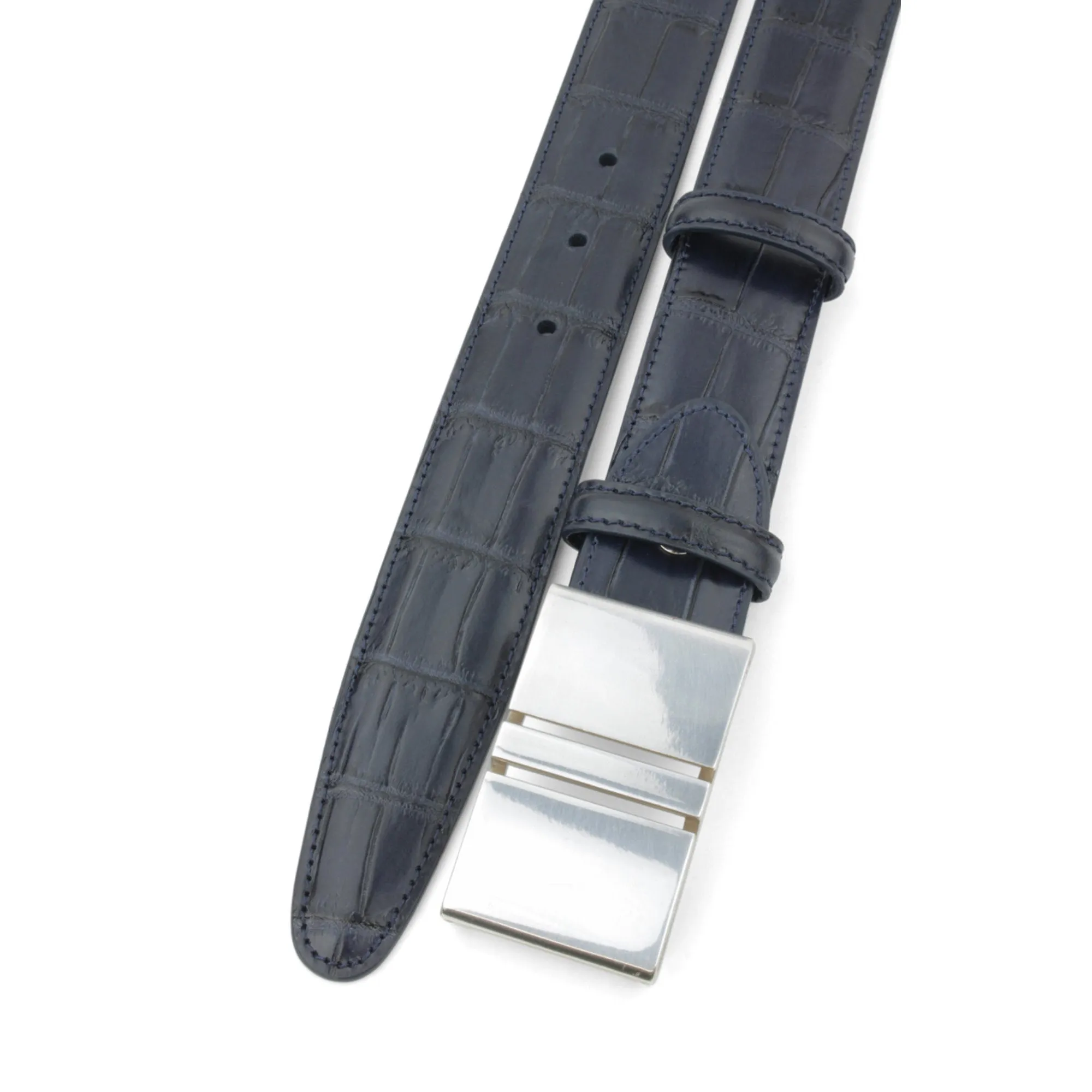 Deep Blue Mock Croc Tail Slice Plate Belt