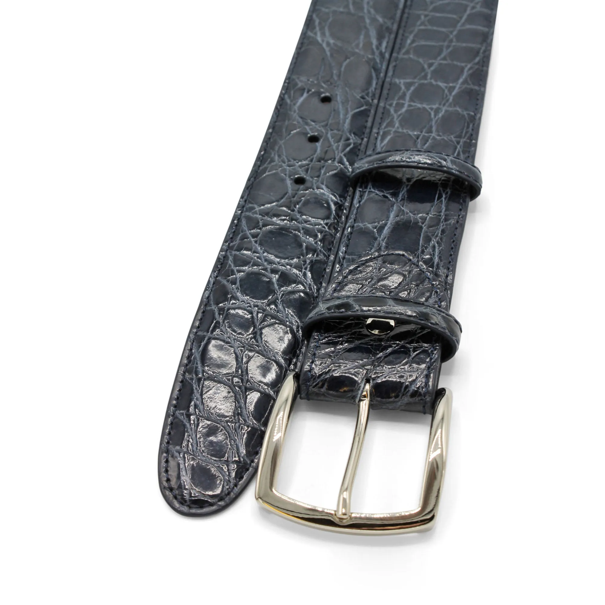 Denim Blue Genuine Crocodile Belt