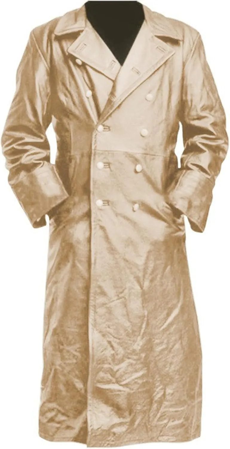 DGHM-JLMY Mens Fashion Double-Breasted Trench Coat Solid Color Long Leather Coats Slim Faux Leather Jacket Outwear
