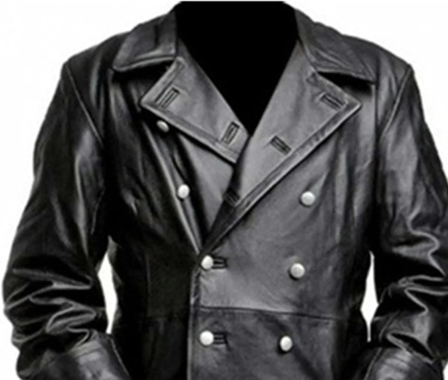 DGHM-JLMY Mens Fashion Double-Breasted Trench Coat Solid Color Long Leather Coats Slim Faux Leather Jacket Outwear