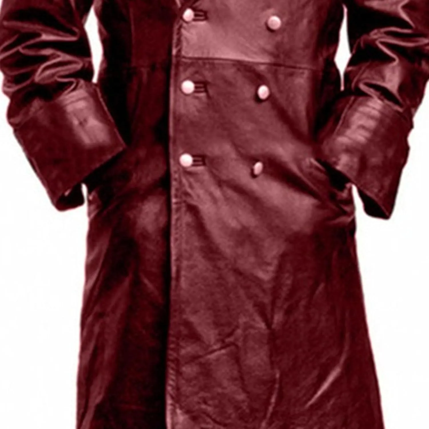 DGHM-JLMY Mens Fashion Double-Breasted Trench Coat Solid Color Long Leather Coats Slim Faux Leather Jacket Outwear