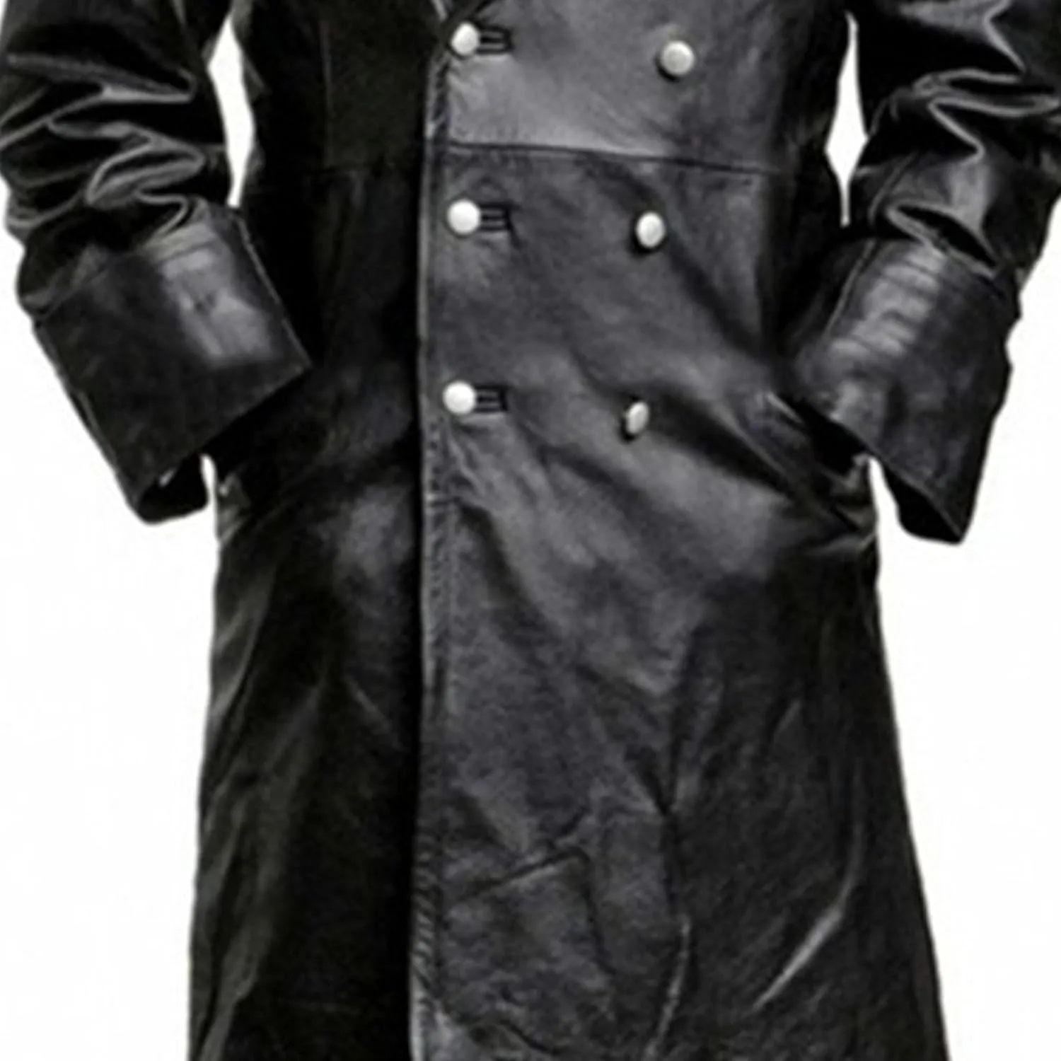 DGHM-JLMY Mens Fashion Double-Breasted Trench Coat Solid Color Long Leather Coats Slim Faux Leather Jacket Outwear