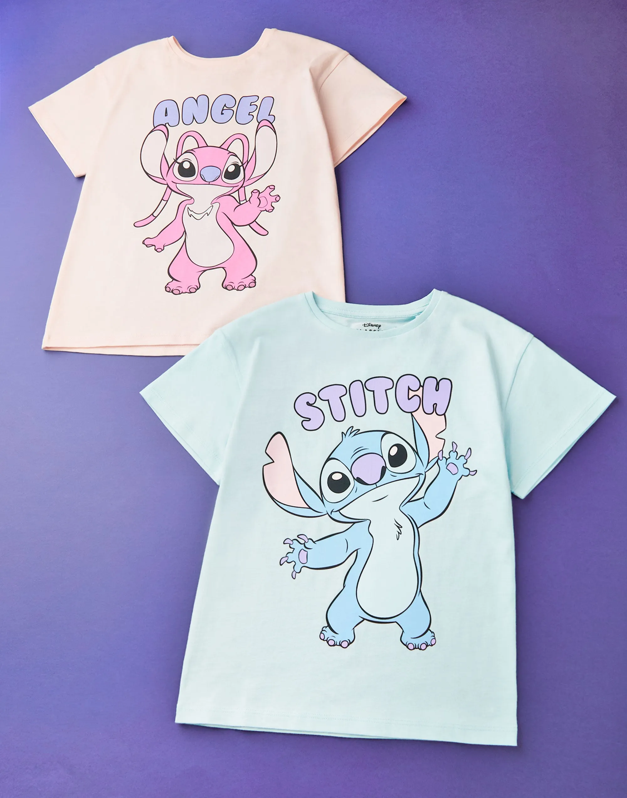 Disney Stitch & Angel 2 Pack Girls Multicoloured Multi-Pack of 2 Short-Sleeved T-Shirts