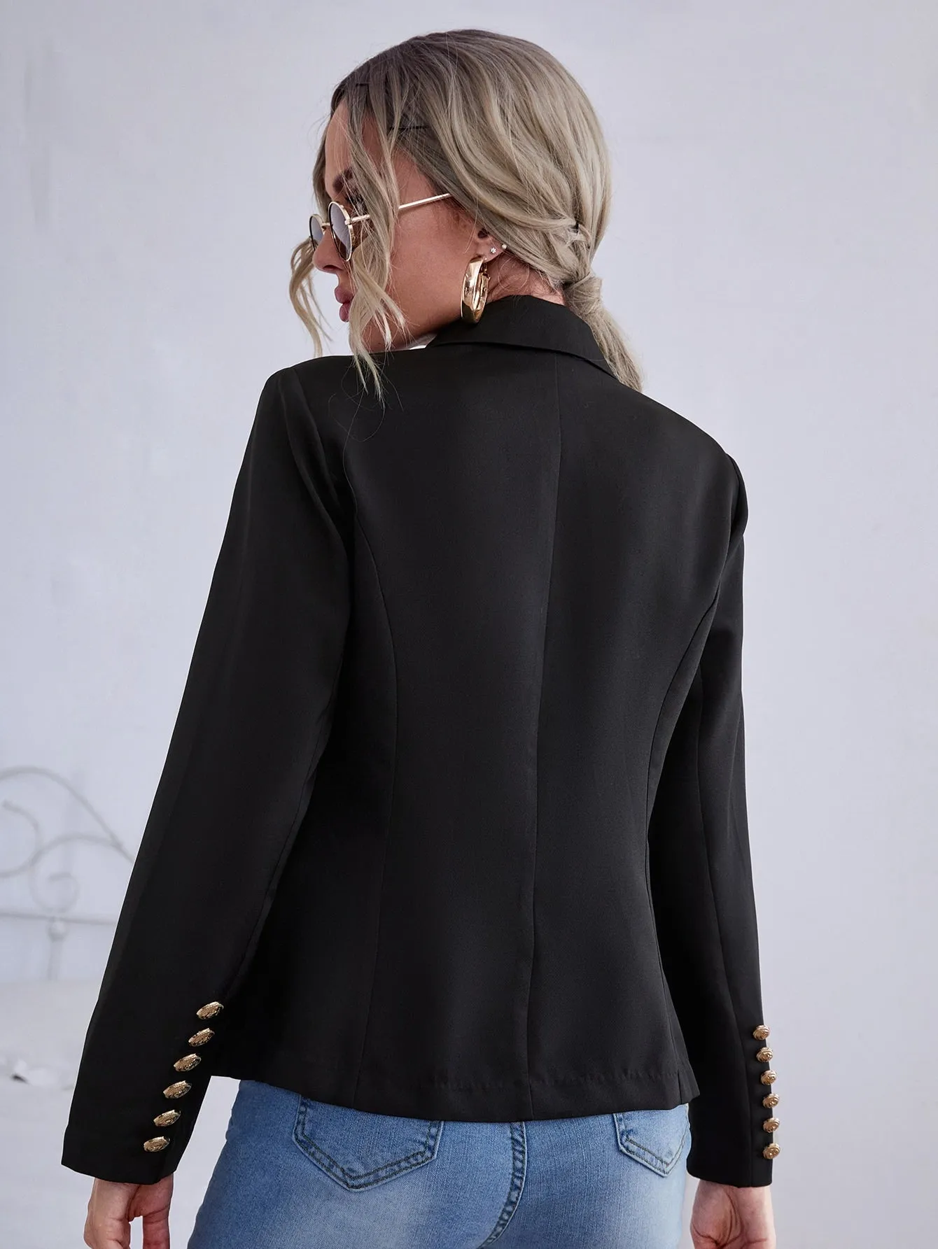 Elegant Plain Double Button Long Sleeve Regular Women Blazer