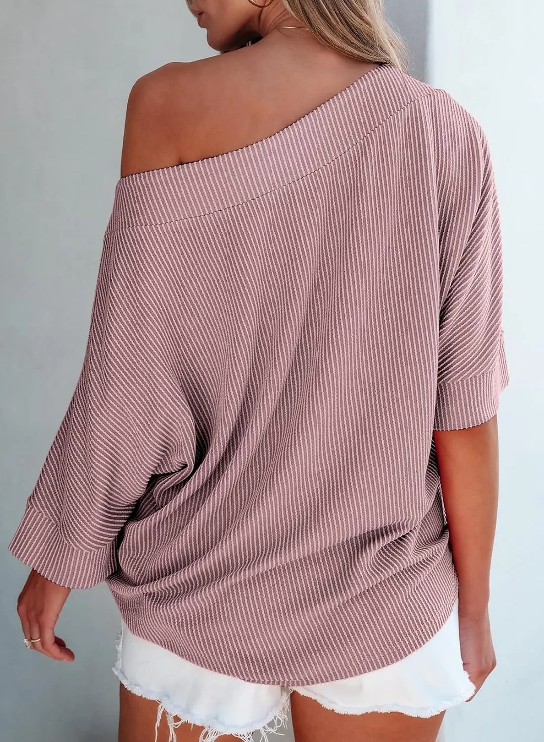EVALESS Sexy Off The Shoulder Tops for Women 3/4 Length Sleeve Womens Tops Spring Summer 2025 Boat Neck One Shoulder Shirts