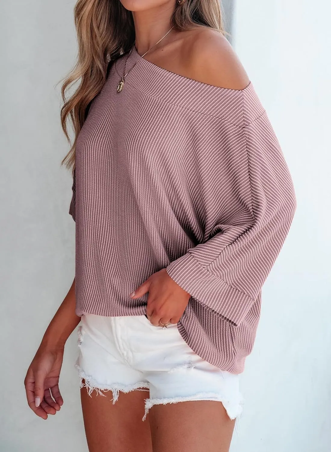 EVALESS Sexy Off The Shoulder Tops for Women 3/4 Length Sleeve Womens Tops Spring Summer 2025 Boat Neck One Shoulder Shirts