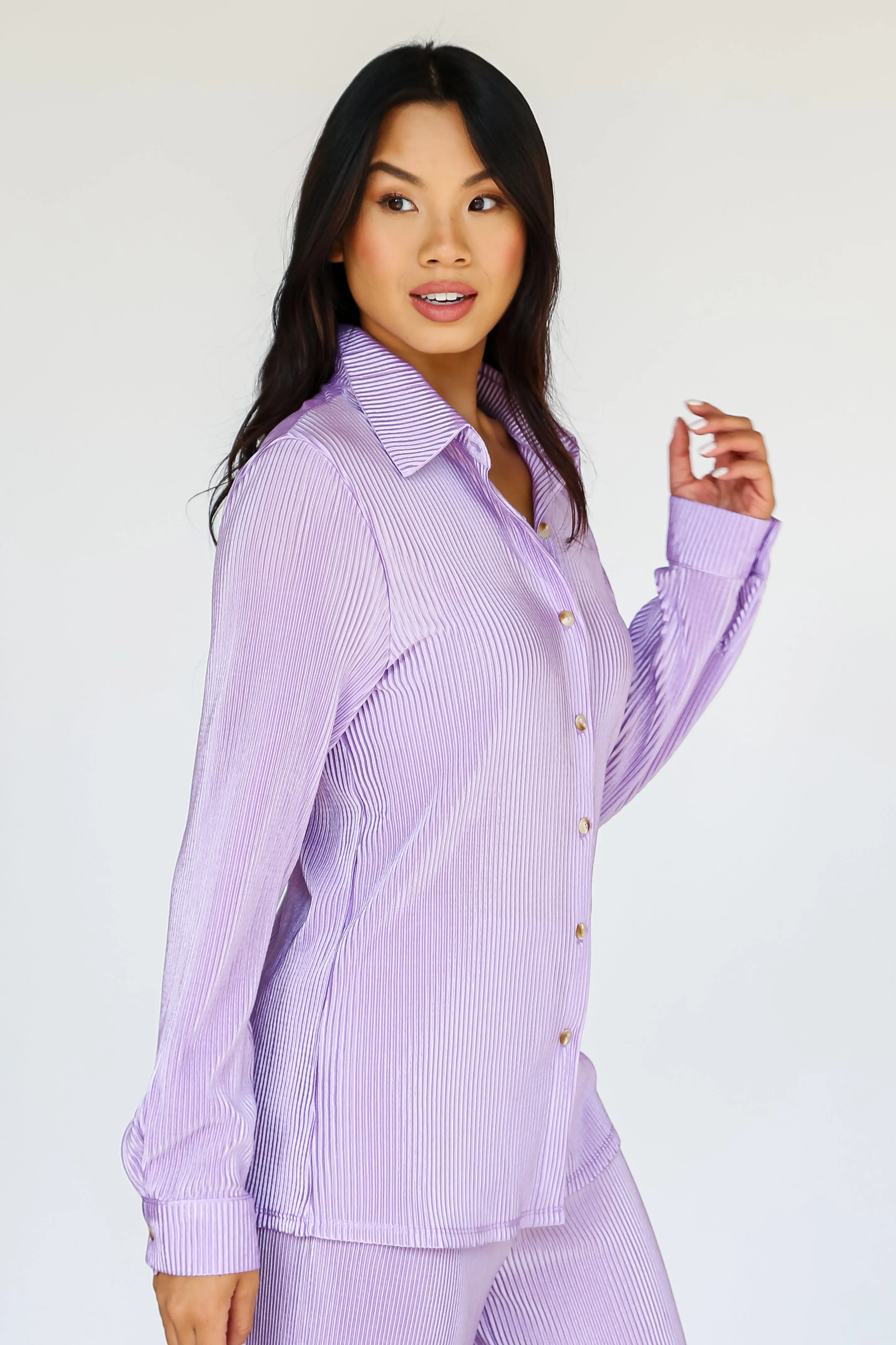FINAL SALE - Confident Aura Satin Plisse Button-Up Blouse