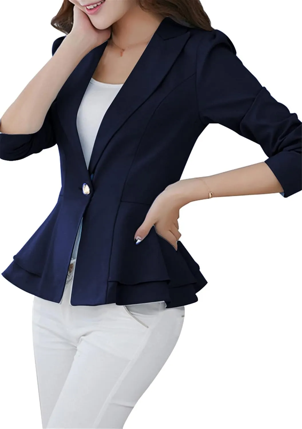 FLITAY Womens Long Sleeve Solid Color Blazer Open Front Work Loose Blazer Jacket
