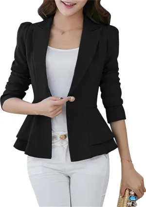 FLITAY Womens Long Sleeve Solid Color Blazer Open Front Work Loose Blazer Jacket
