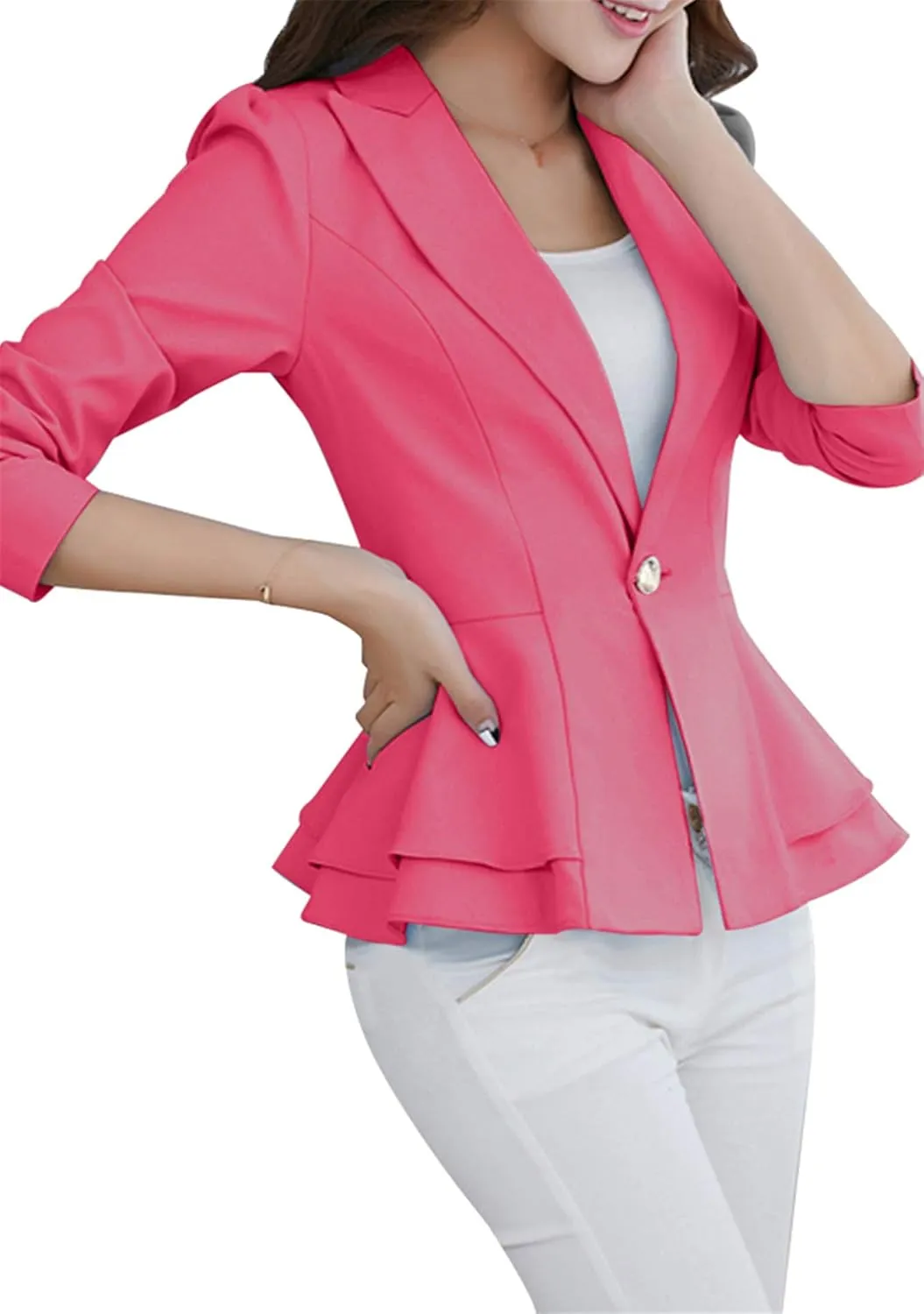 FLITAY Womens Long Sleeve Solid Color Blazer Open Front Work Loose Blazer Jacket