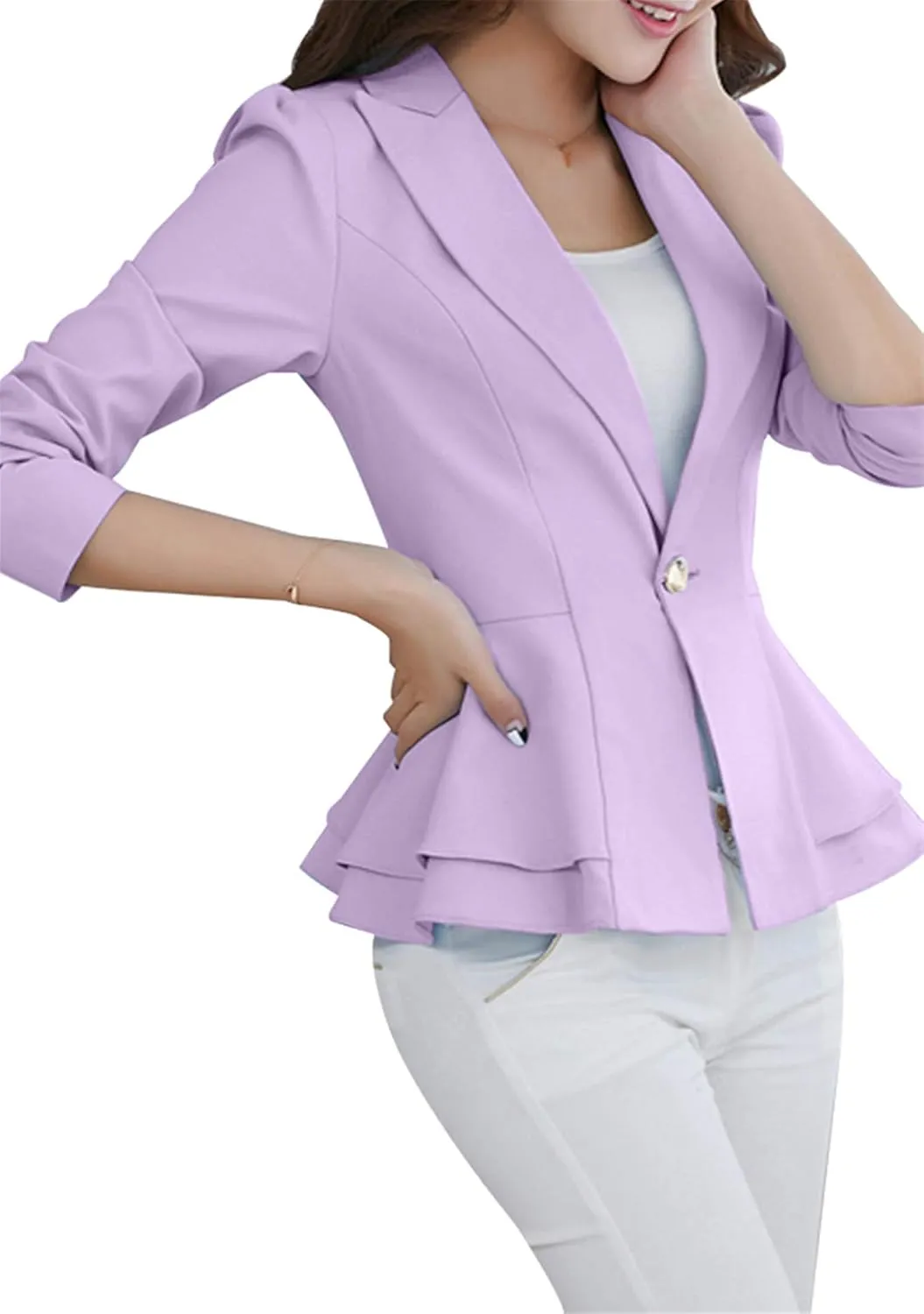 FLITAY Womens Long Sleeve Solid Color Blazer Open Front Work Loose Blazer Jacket