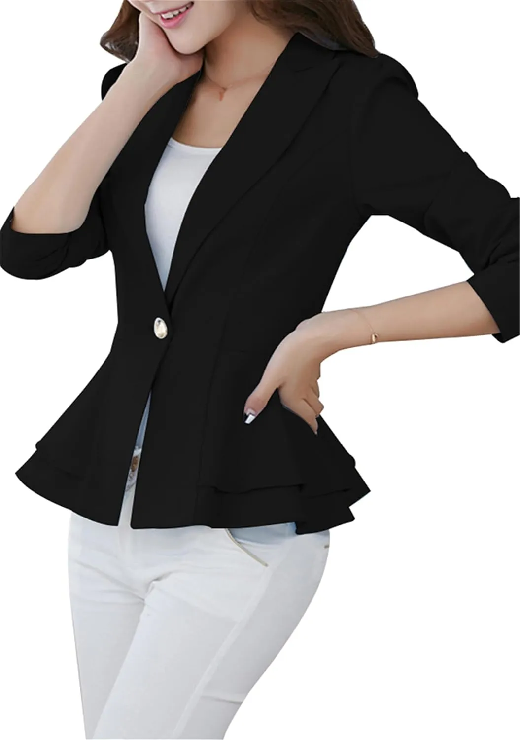 FLITAY Womens Long Sleeve Solid Color Blazer Open Front Work Loose Blazer Jacket