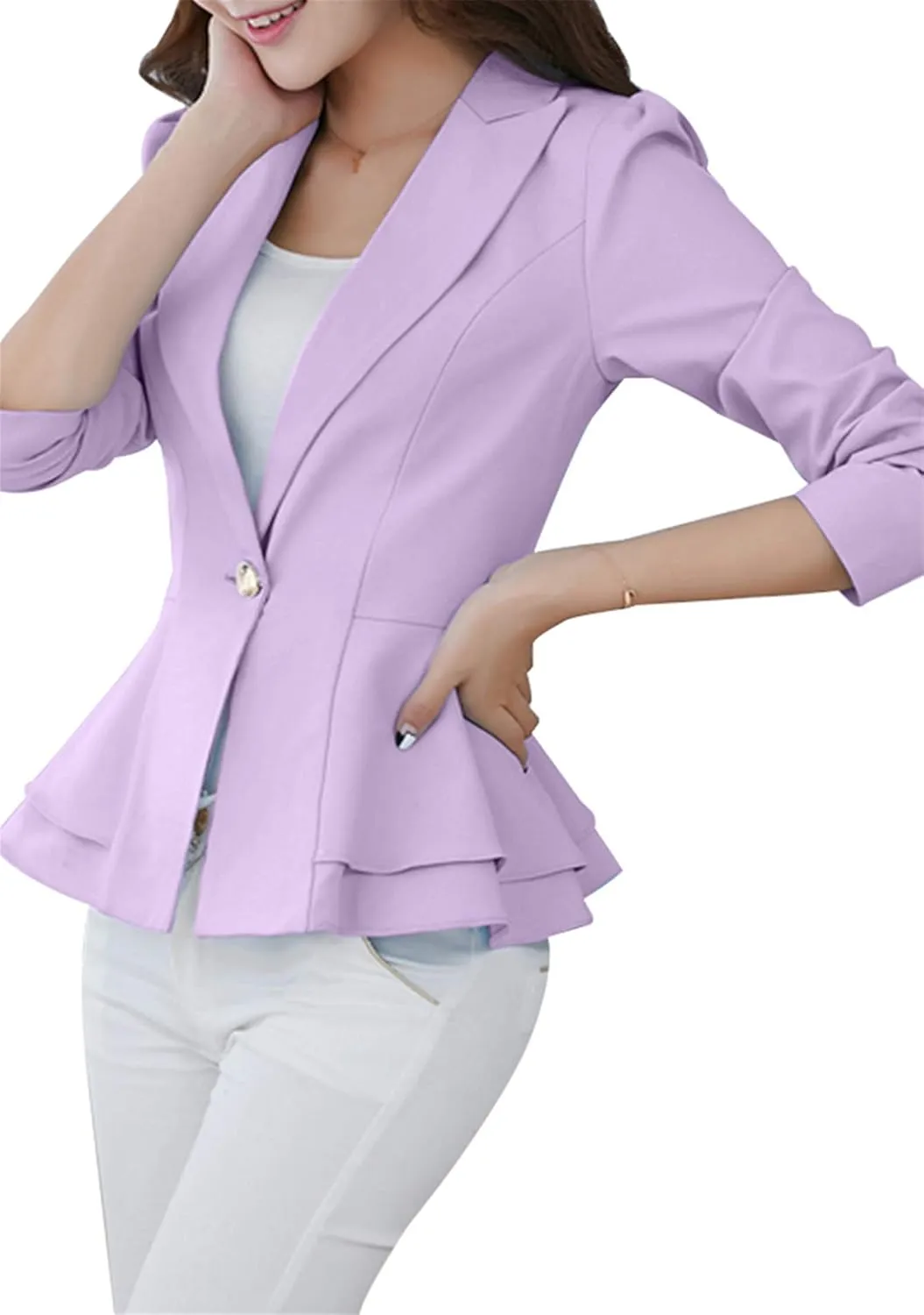FLITAY Womens Long Sleeve Solid Color Blazer Open Front Work Loose Blazer Jacket