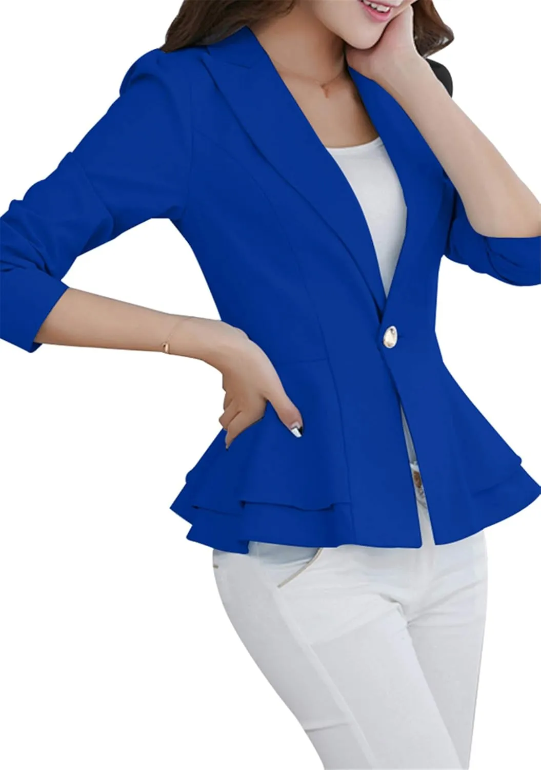FLITAY Womens Long Sleeve Solid Color Blazer Open Front Work Loose Blazer Jacket