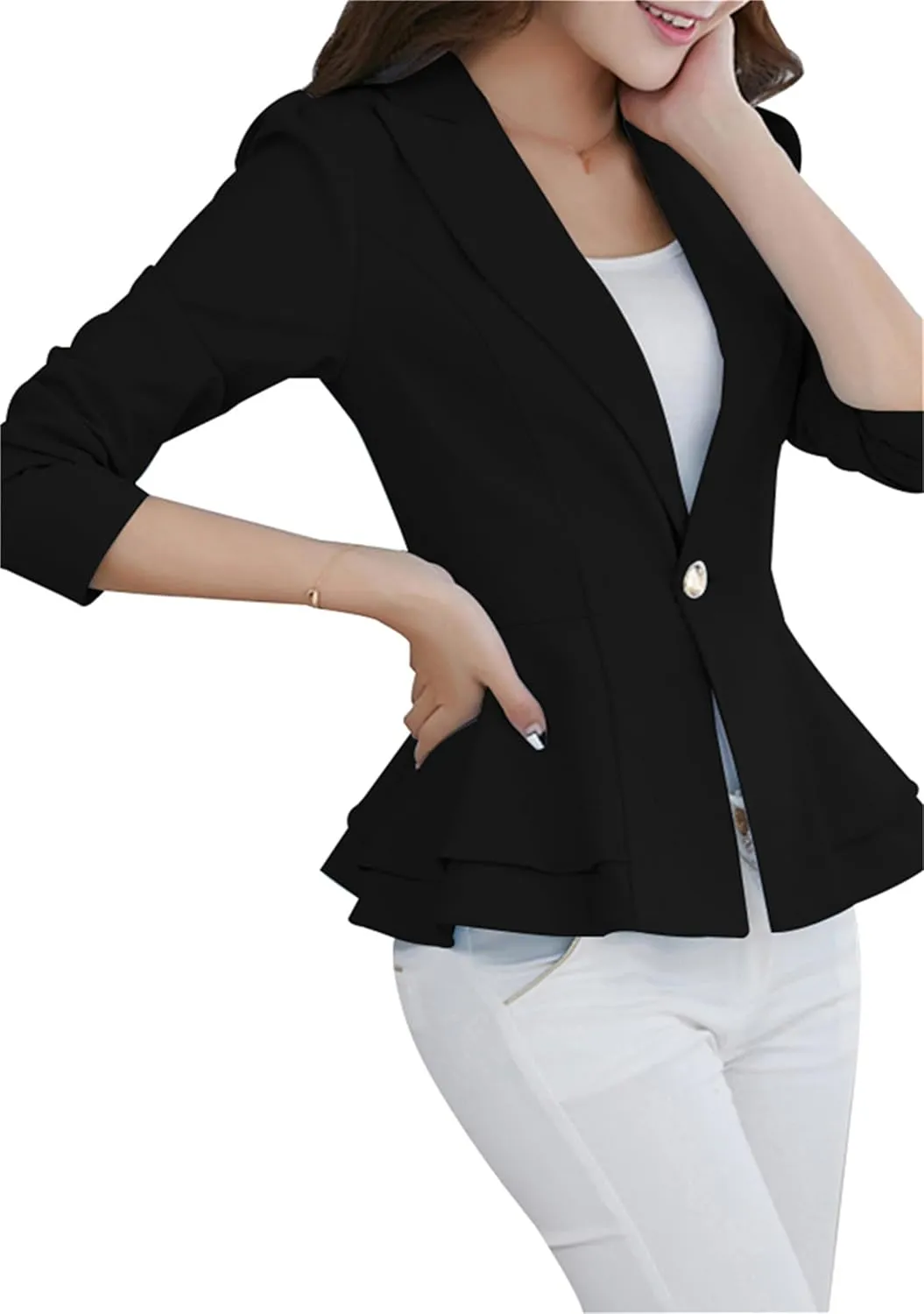 FLITAY Womens Long Sleeve Solid Color Blazer Open Front Work Loose Blazer Jacket