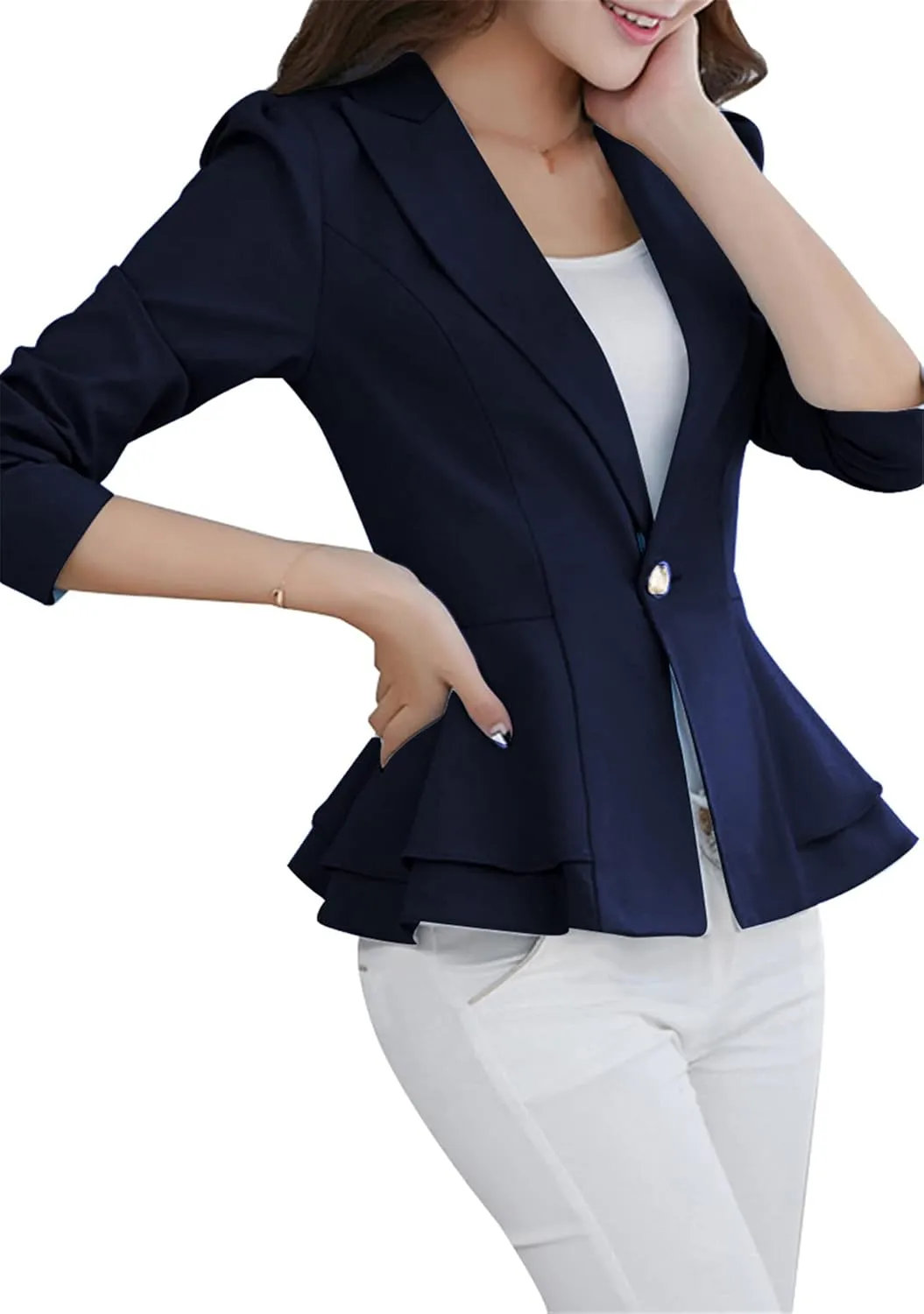 FLITAY Womens Long Sleeve Solid Color Blazer Open Front Work Loose Blazer Jacket