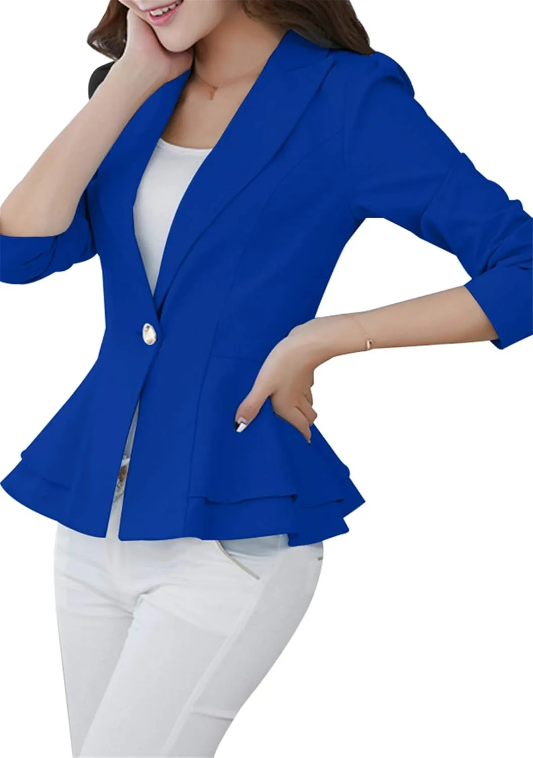 FLITAY Womens Long Sleeve Solid Color Blazer Open Front Work Loose Blazer Jacket