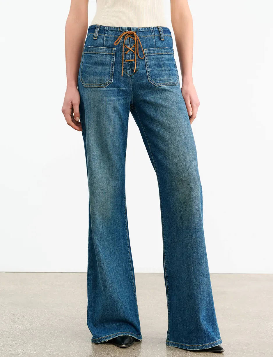Florence Lace Up Jean in Classic Wash