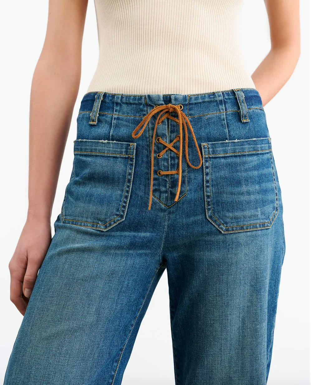 Florence Lace Up Jean in Classic Wash