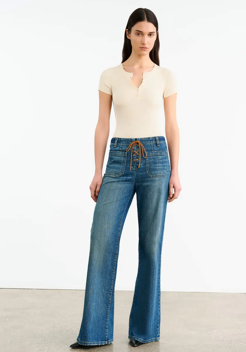 Florence Lace Up Jean in Classic Wash