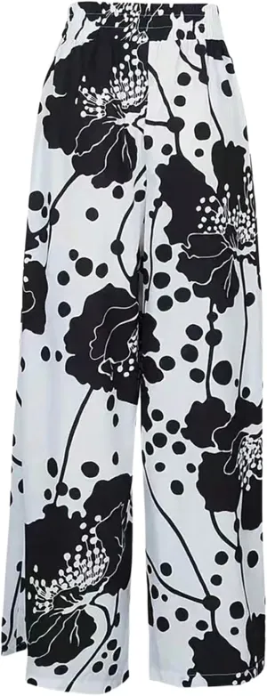 GORGLITTER Women's Plus Size Floral Print Oversized Pants Elastic Waist Wide Leg Trousers