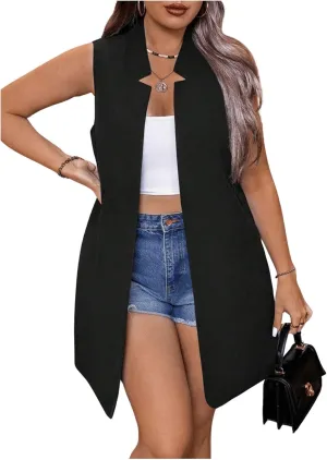 GORGLITTER Women's Plus Size Sleeveless Blazers Open Front Notch V Neck Blazer Vest