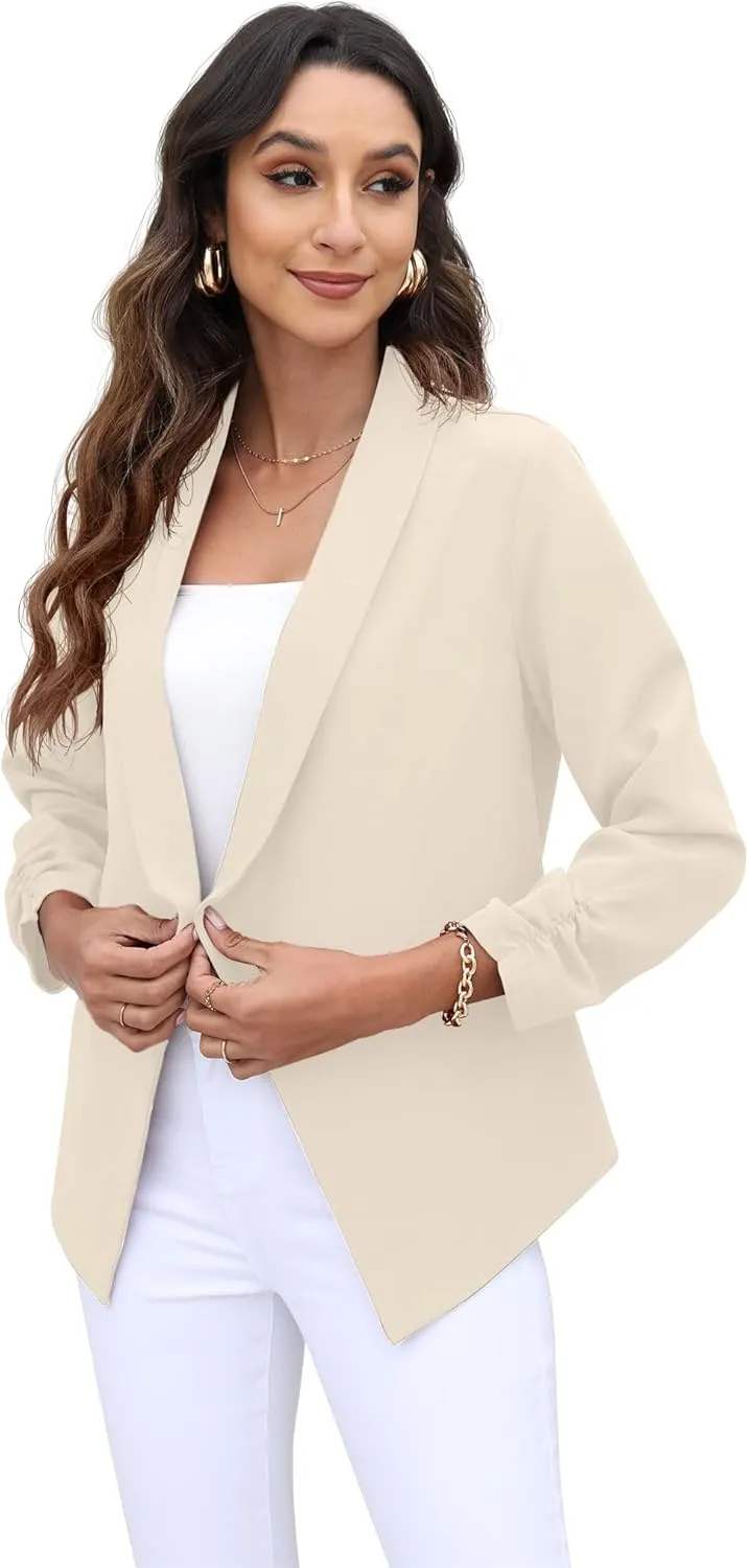 GRECERELLE Women's Blazer Suit Open Front Cardigan 3/4 Sleeve Fitted Jacket Casual Office Cropped Blazer