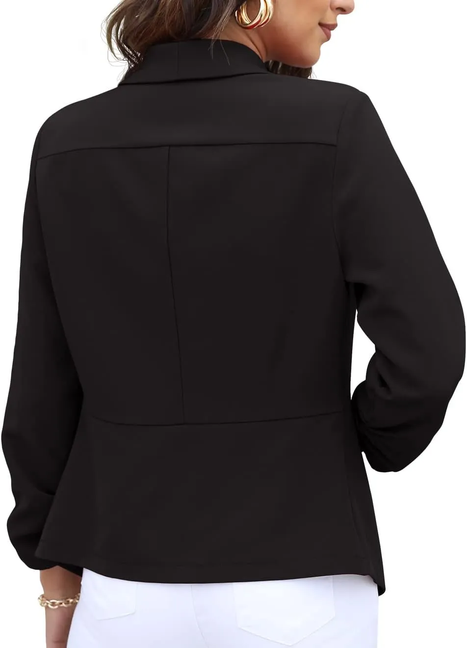 GRECERELLE Women's Blazer Suit Open Front Cardigan 3/4 Sleeve Fitted Jacket Casual Office Cropped Blazer