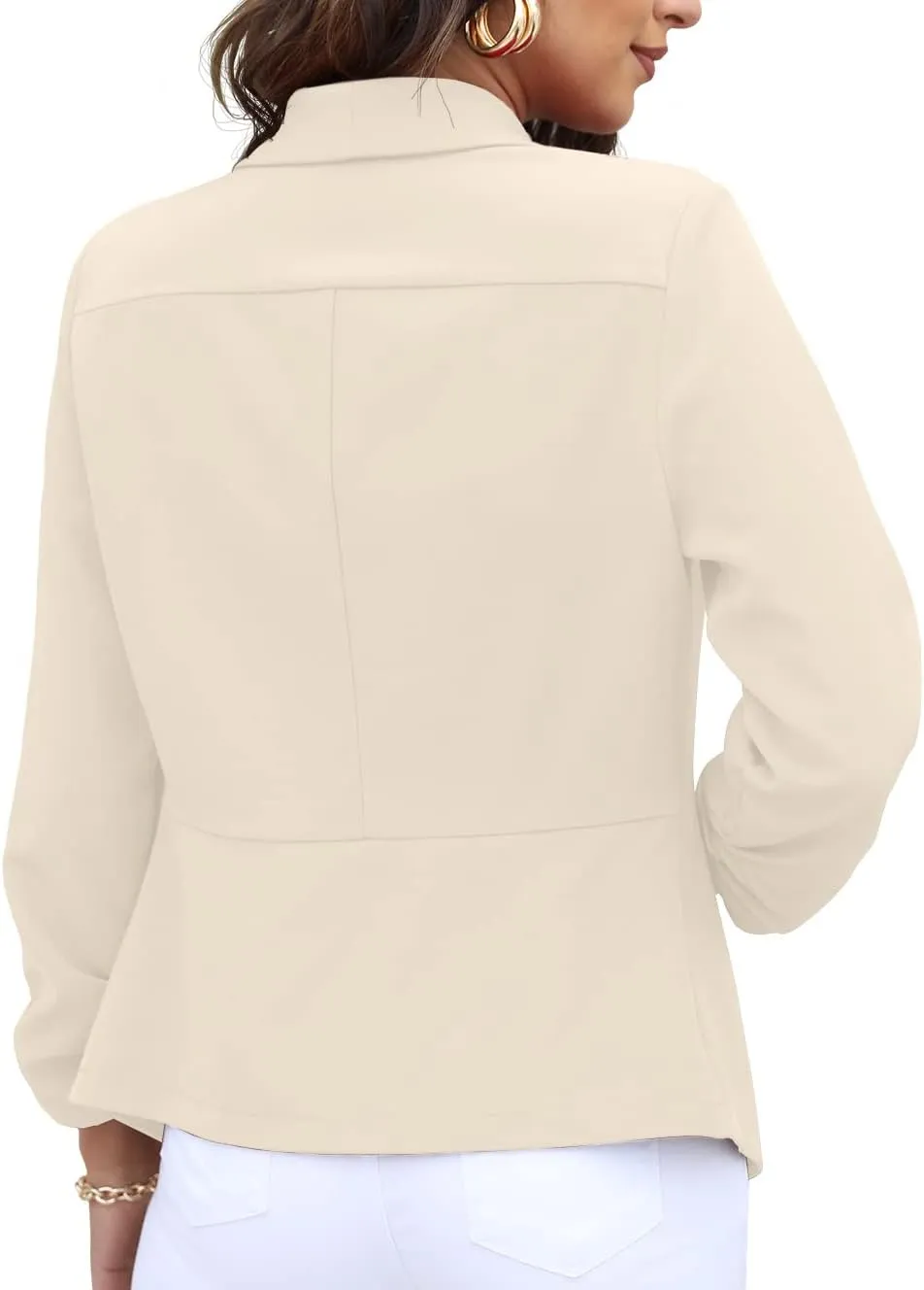 GRECERELLE Women's Blazer Suit Open Front Cardigan 3/4 Sleeve Fitted Jacket Casual Office Cropped Blazer