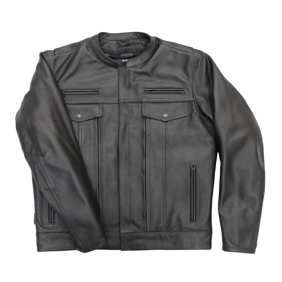 Hot Leathers JKM1028 Men's Black Leather MC Jacket with Zip Out Lining