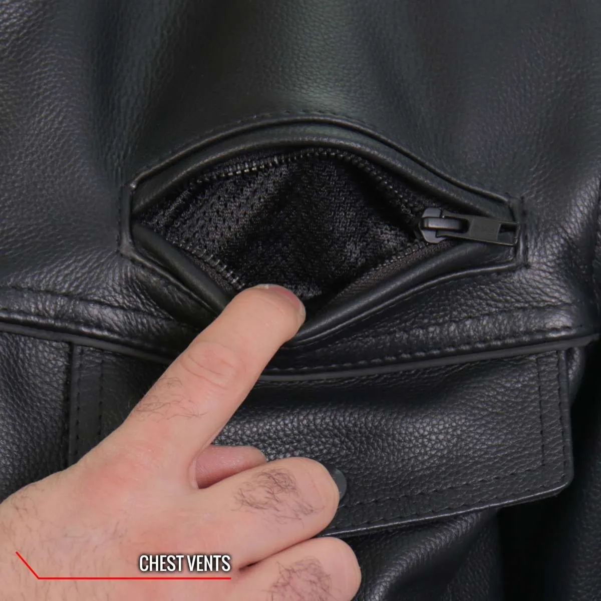 Hot Leathers JKM1028 Men's Black Leather MC Jacket with Zip Out Lining