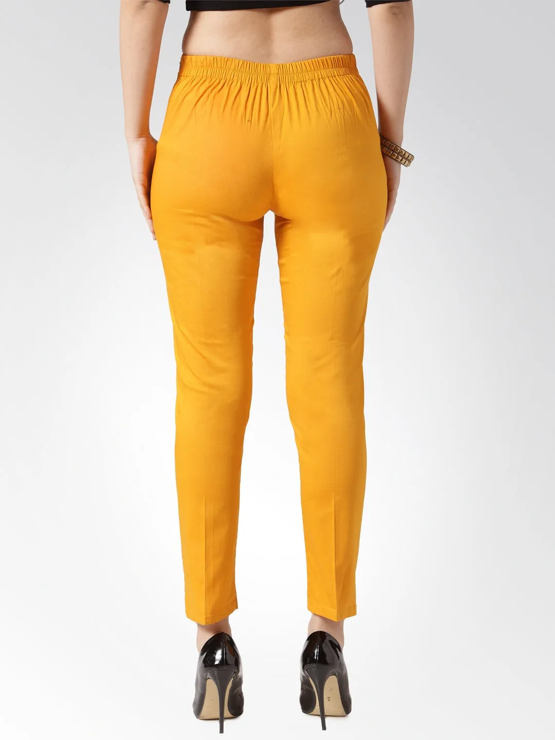 Jashvi Women Mustard Smart Slim Fit Solid Regular Trousers